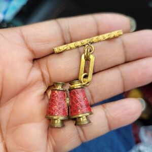 Estate Vintage Antique Paris Stanhope Binoculars Brass Scenes Pin Brooch